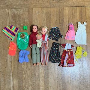 Vintage 1970's Sunshine Family Doll Set w/Assorted Clothing - Set #1